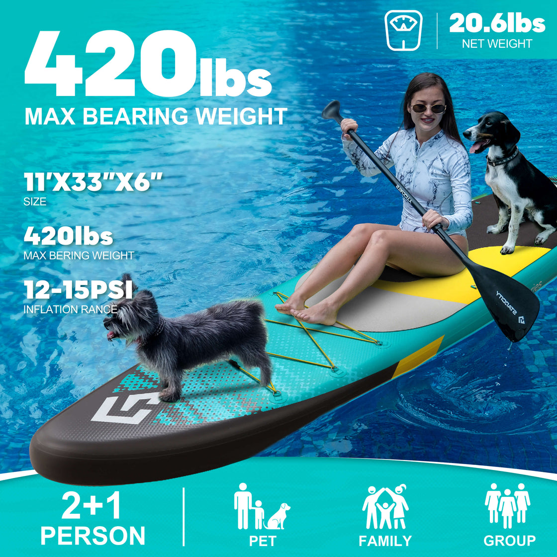 Starcity 11ft Inflatable Paddle Board 11’x34” Extra Wide Spacious Stable Anti-Slip SUP