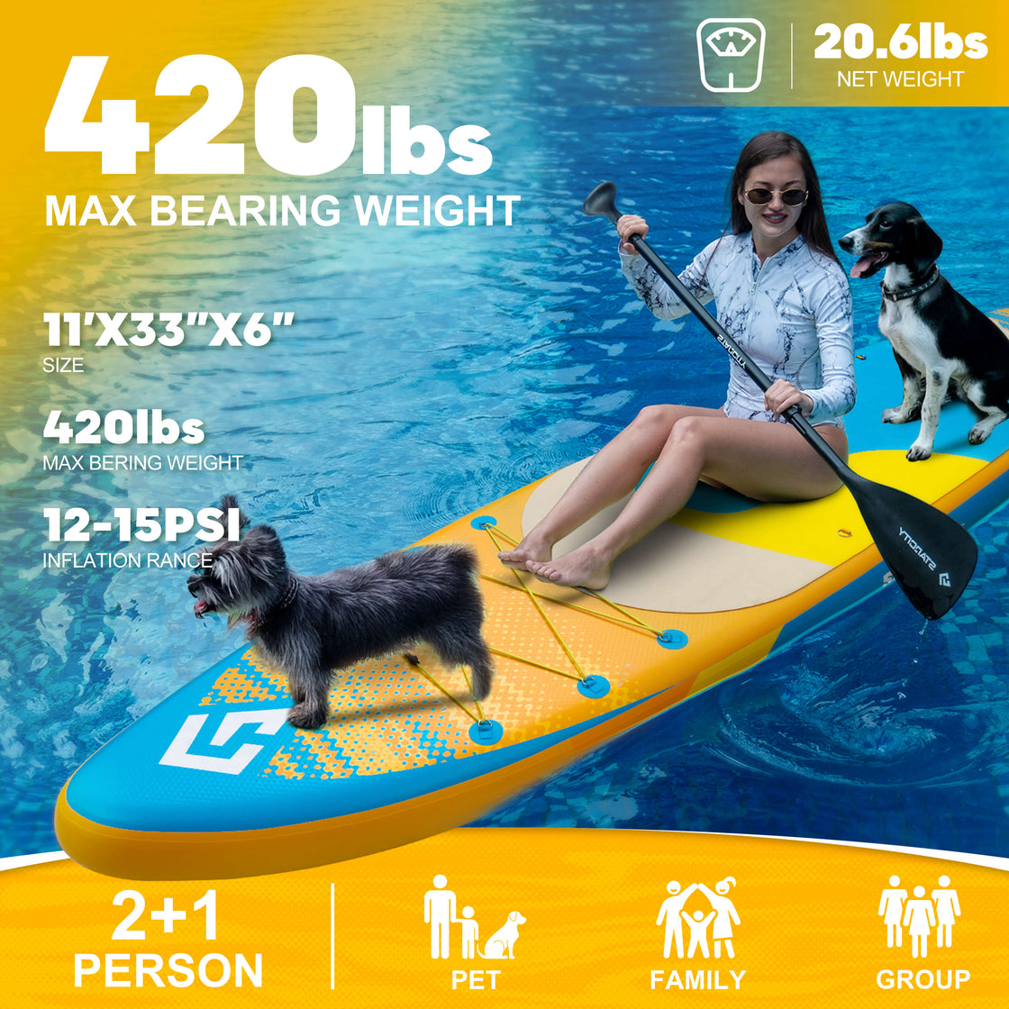 Starcity 11ft Inflatable Paddle Board 11’x34” Extra Wide Spacious Stable Anti-Slip SUP