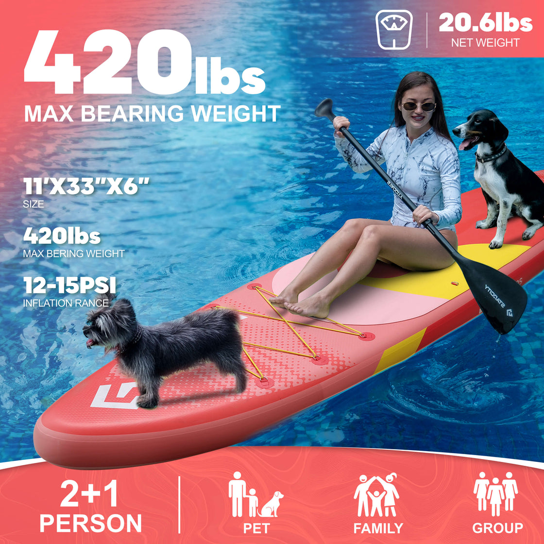 Starcity 11ft Inflatable Paddle Board 11’x34” Extra Wide Spacious Stable Anti-Slip SUP